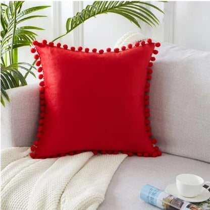 Ball ball lace pillow velvet solid color sofa short plush ball cushion cover