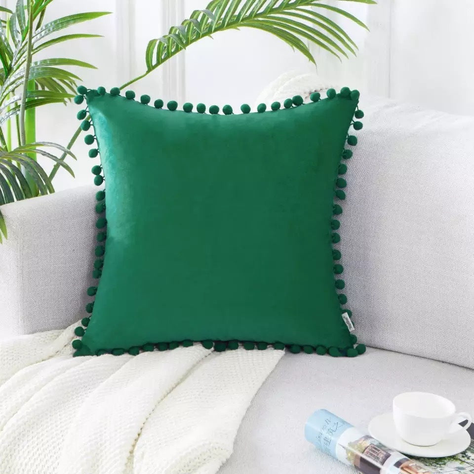 Ball ball lace pillow velvet solid color sofa short plush ball cushion cover