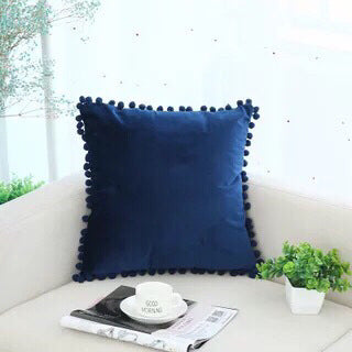 Ball ball lace pillow velvet solid color sofa short plush ball cushion cover