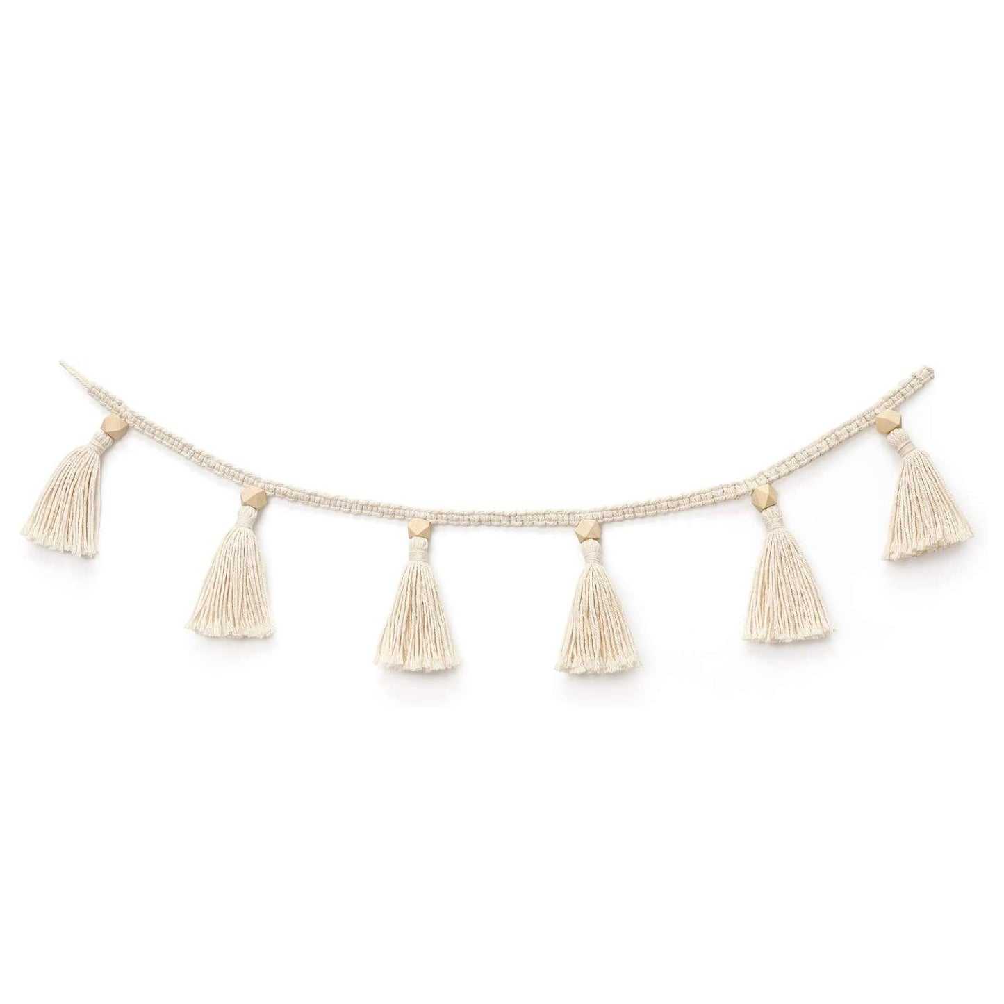 Boho Macrame Hand Woven Cotton Garland with Wooden Beads Tassel Belly Basket Decorations Home Wall Hangings Decor Craft