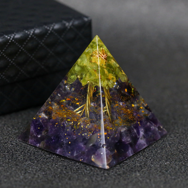 Natural Tiger Eye Orgonite Pyramid Healing Crystals Centerpiece Energy Generator Reiki Chakra Multiplier Orgone Amethyst Meditation