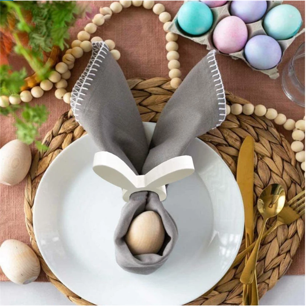 Easter Bunny Napkin Ring Holders Easter Table Decoration for Home Wooden Rabbit Ear Tissue Ring Happy Easter Party Supply