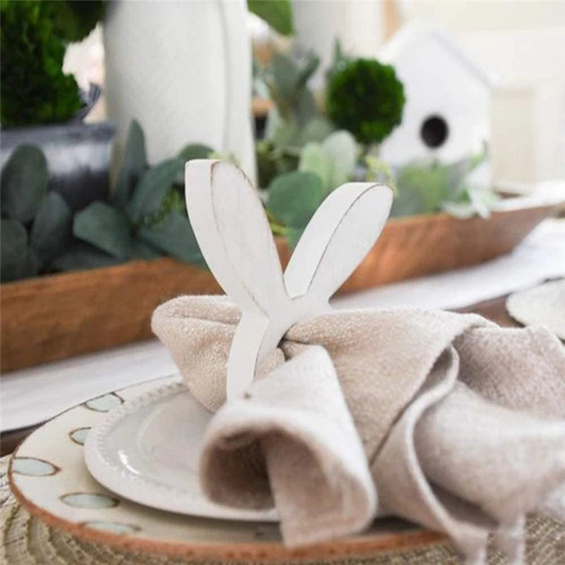 Easter Bunny Napkin Ring Holders Easter Table Decoration for Home Wooden Rabbit Ear Tissue Ring Happy Easter Party Supply