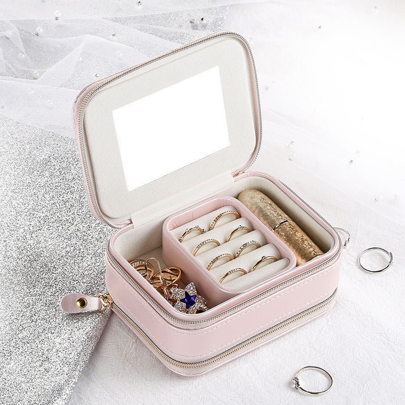 Simple Temperament PU Travel Portable Zipper Jewelry Box