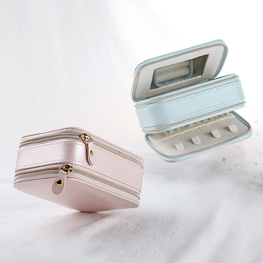 Simple Temperament PU Travel Portable Zipper Jewelry Box