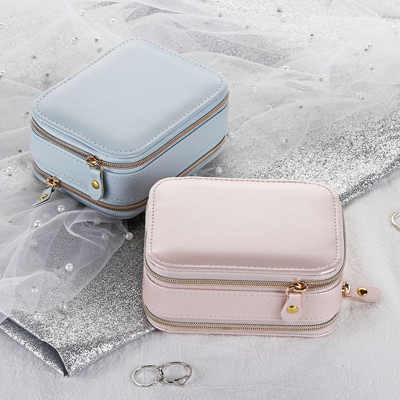 Simple Temperament PU Travel Portable Zipper Jewelry Box