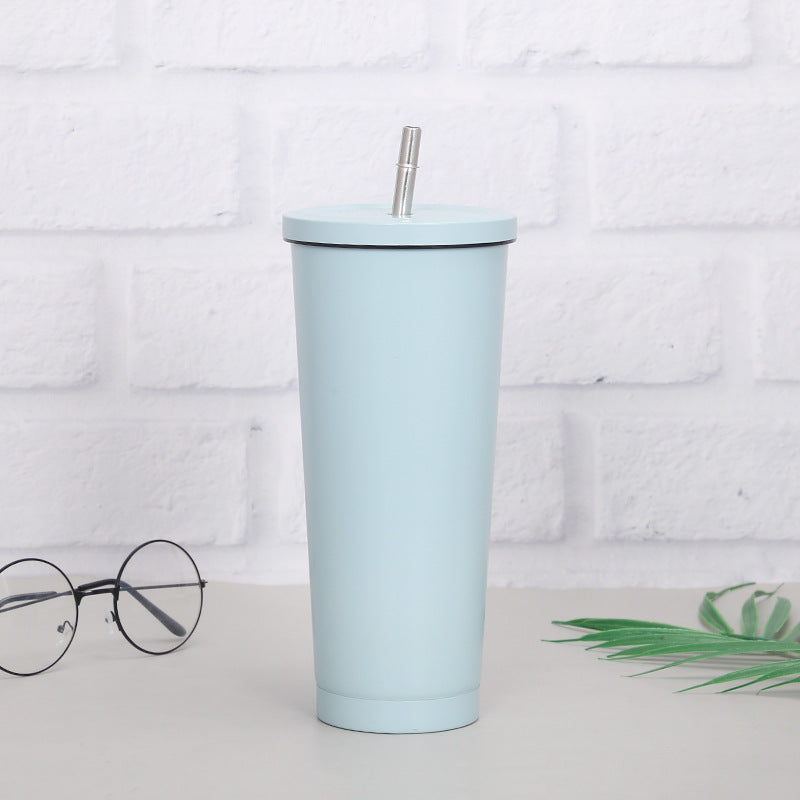 Creative Coffee Cup with Stainless Steel Straw Cup Insulation Cup