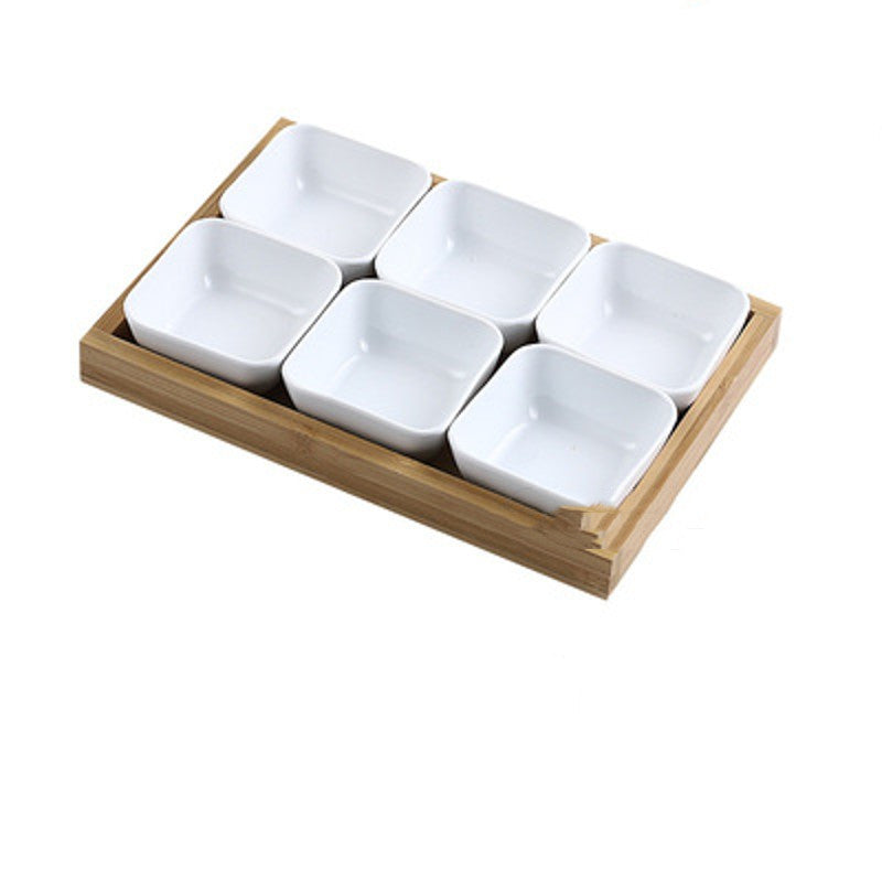 Japan Style Ceramic Fruits Plates with Bamboo Serving Tray