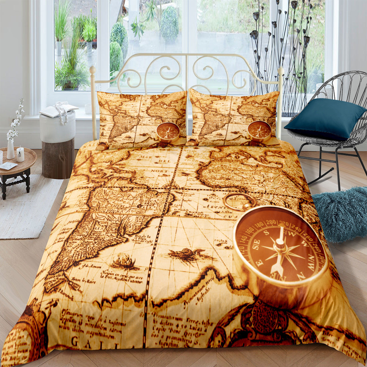 Treasure Map Digital Printing Three-Piece Customized DIY Cross-Border Amazon Bedding Nautical Chart Retro