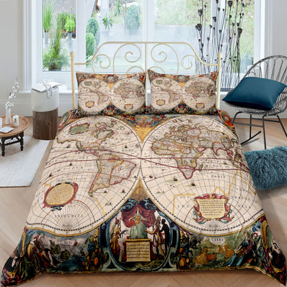 Treasure Map Digital Printing Three-Piece Customized DIY Cross-Border Amazon Bedding Nautical Chart Retro