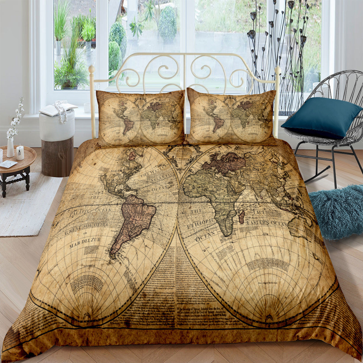 Treasure Map Digital Printing Three-Piece Customized DIY Cross-Border Amazon Bedding Nautical Chart Retro