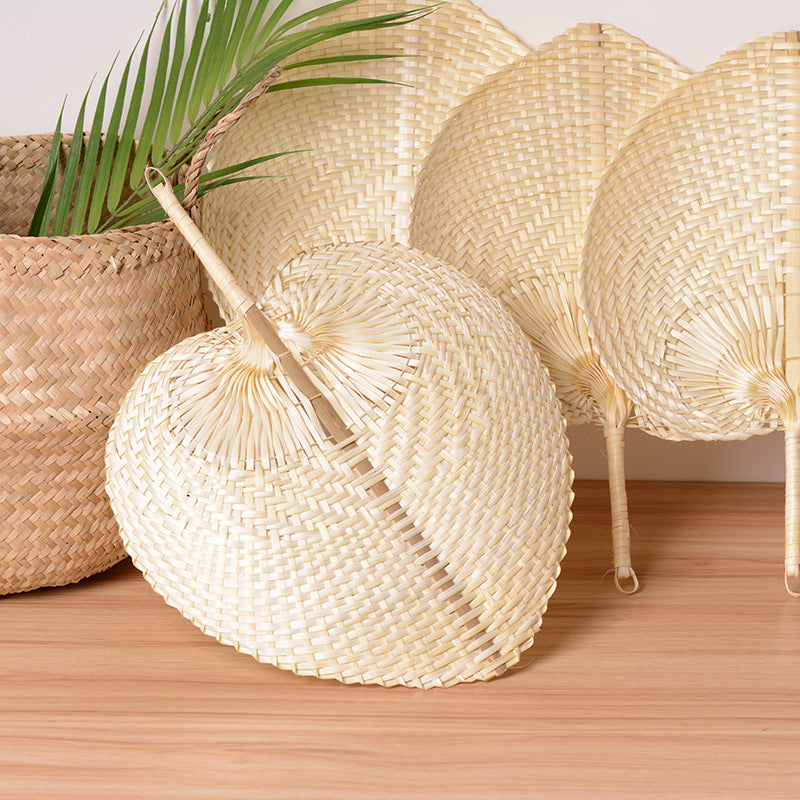 Hand Woven Bamboo Fan With Peach Shape For Enjoying Cool