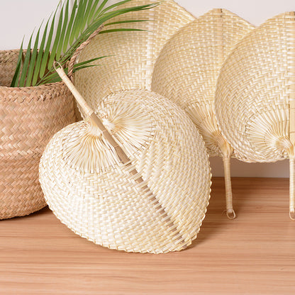 Hand Woven Bamboo Fan With Peach Shape For Enjoying Cool