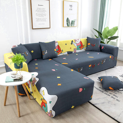 Geometric Design Spandex Corner Sofa Covers Long Elastic Material Couch Cases