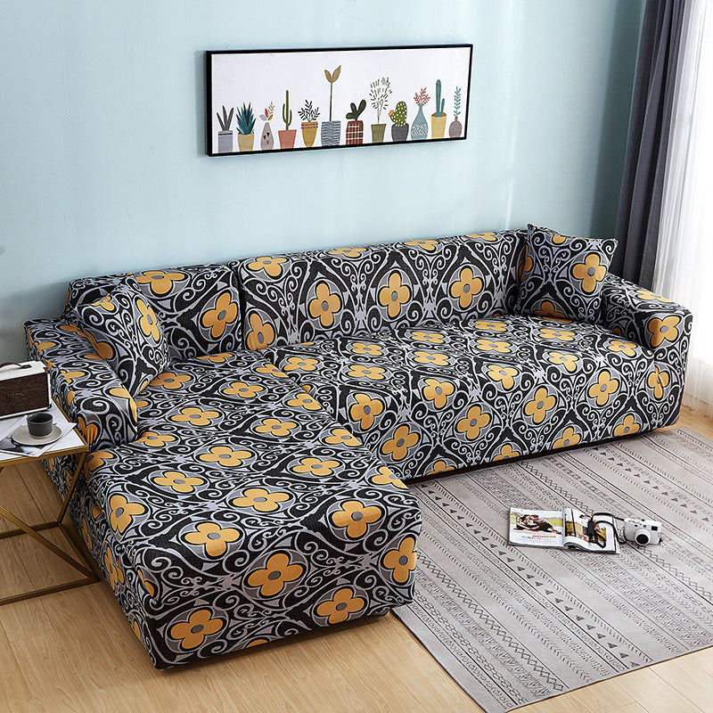 Geometric Design Spandex Corner Sofa Covers Long Elastic Material Couch Cases