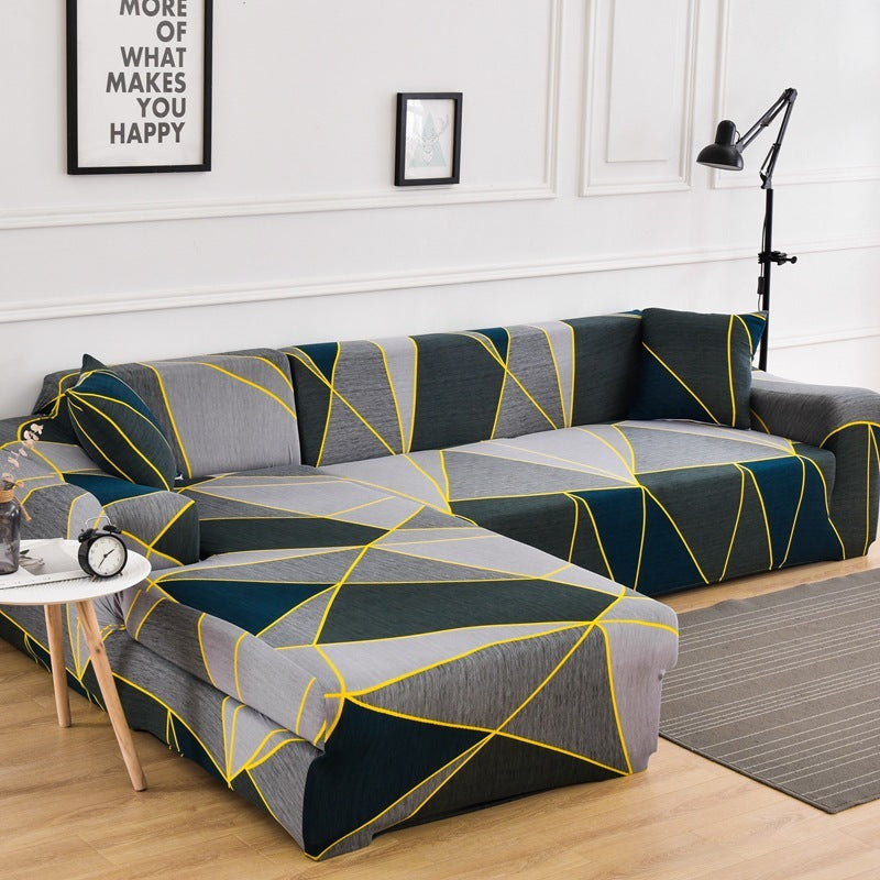 Geometric Design Spandex Corner Sofa Covers Long Elastic Material Couch Cases