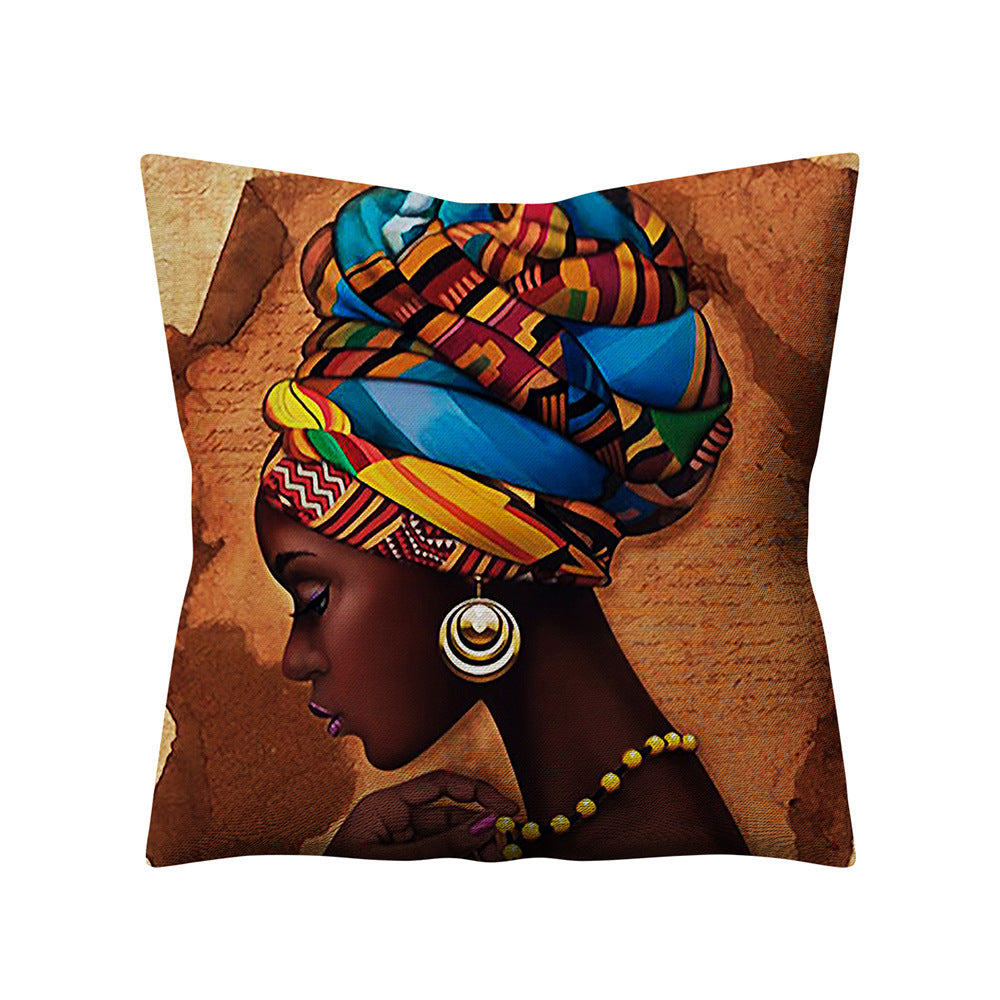 Retro Ethnic Style African Women Linen Pillowcase