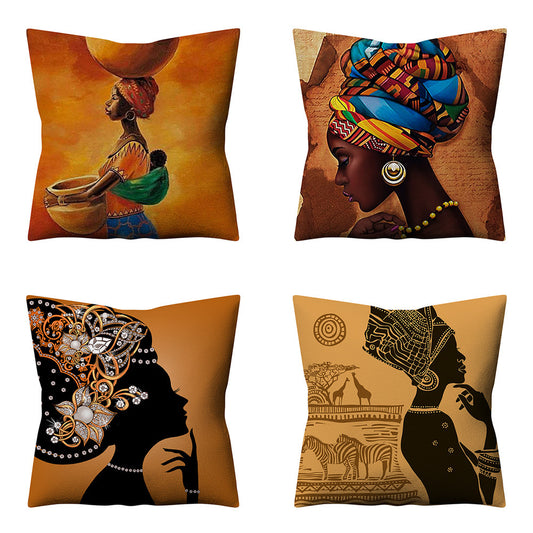 Retro Ethnic Style African Women Linen Pillowcase