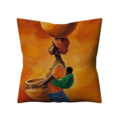 Retro Ethnic Style African Women Linen Pillowcase