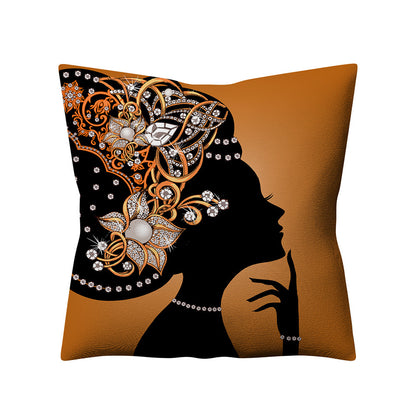 Retro Ethnic Style African Women Linen Pillowcase