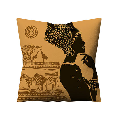 Retro Ethnic Style African Women Linen Pillowcase