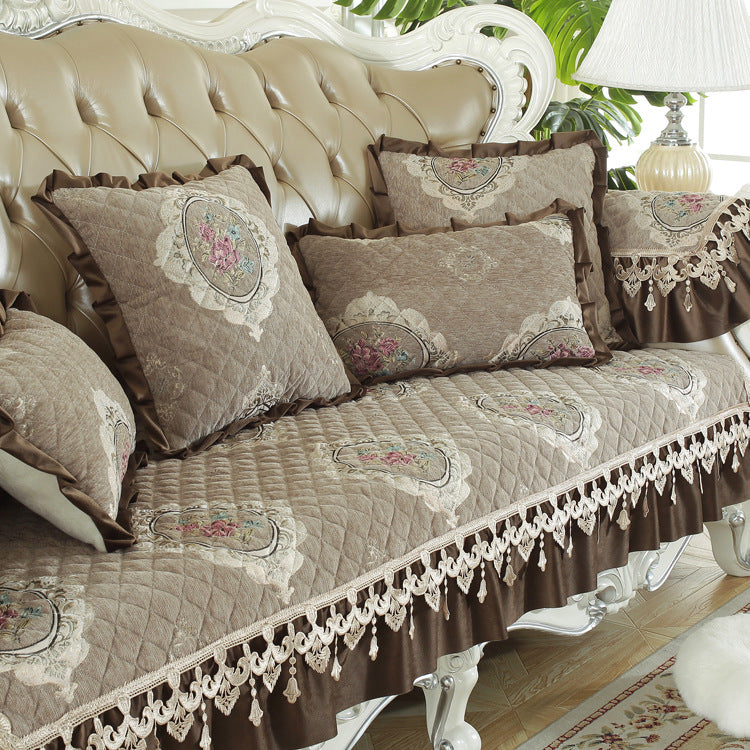 European Style Jacquard Chenille Sofa Cushion Four Seasons Universal Non Slip Solid Wood Cushion