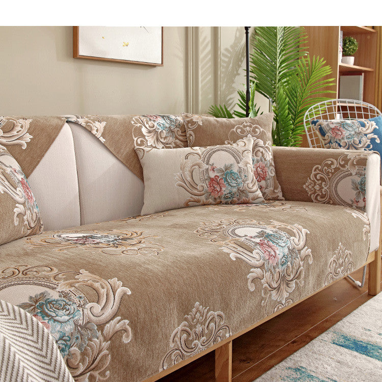 European Style Jacquard Chenille Sofa Cushion Four Seasons Universal Non Slip Solid Wood Cushion