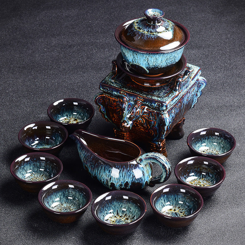 Kiln Stone Mill Lazy Anti-scalding Semi-gilt Silver Tea Set