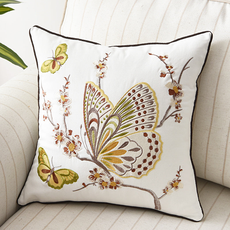 Flower, Bird And Butterfly Three-dimensional Embroidery Cushion Cover Without Core