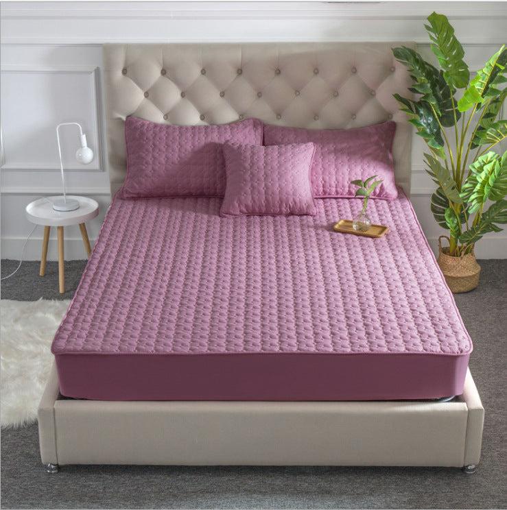 Solid Color Bed Sheet One-piece Cotton Bedspread Quilted Non-slip Mattress Cover Thick Simmons Protective Cover