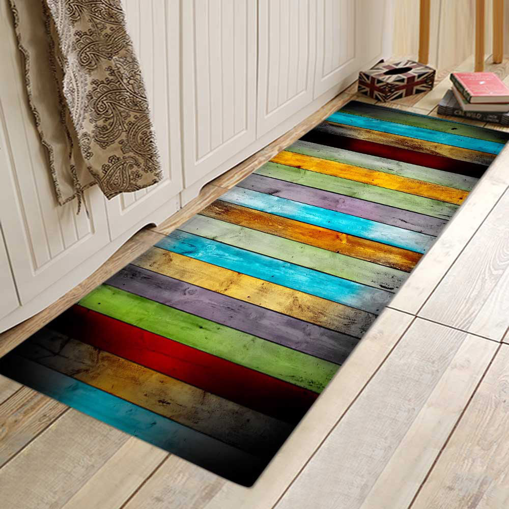 Kitchen Mat Bedroom Living Room Carpet Entrance Doormat Home Hallway Balcony Floor Mat Wood Pattern Bathroom Anti-Slip Long Rug