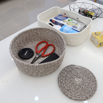 Cotton Thread, Cotton And Linen, Hand-woven Storage Basket, Table Storage Box, Finishing Cosmetic Box, Cotton Swab Jewelry