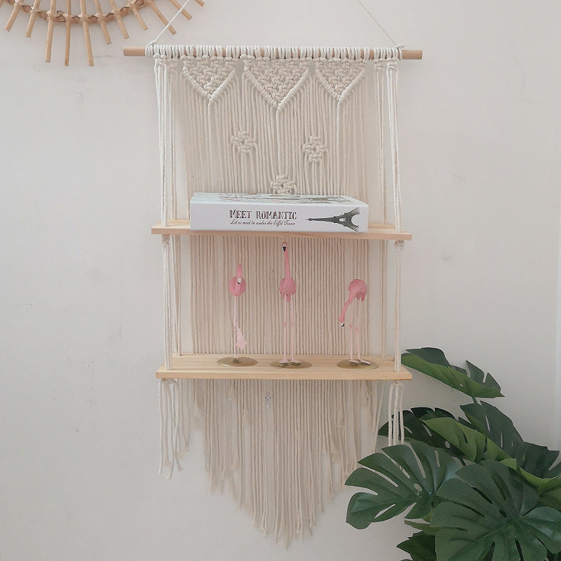 Tapestry Two-Layer Shelf Hand-Woven Nordic Bohemian Diy Wall Shelf Cotton Tapestry Finished Product