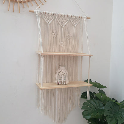 Tapestry Two-Layer Shelf Hand-Woven Nordic Bohemian Diy Wall Shelf Cotton Tapestry Finished Product