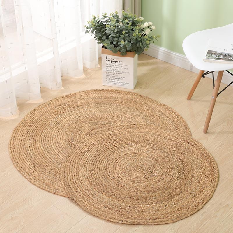 Round Rattan Carpet Bedroom Bedside Mat Woven Water Grass Mat Living Room Reed Coffee Table Mat Photography Decoration