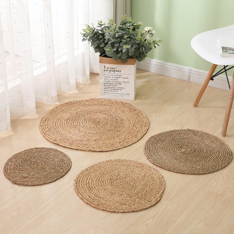 Round Rattan Carpet Bedroom Bedside Mat Woven Water Grass Mat Living Room Reed Coffee Table Mat Photography Decoration