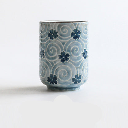 Japanese Style Handmade Painted Blue And White Porcelain Tea Cup