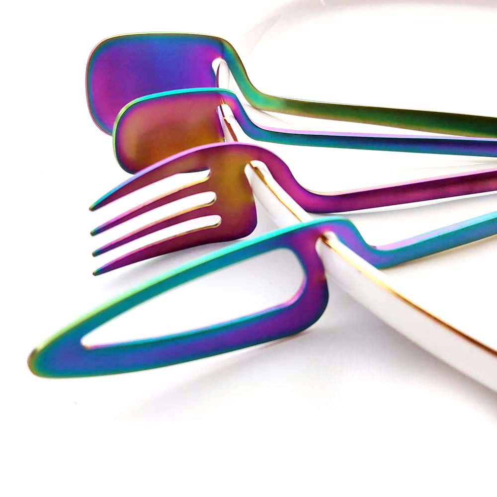 Rainbow Dinnerware Set Spoon Fork Knife Table Decor Cutlery Sets Kitchen Matte Gold tableware Set Desserts Soup Coffee Use