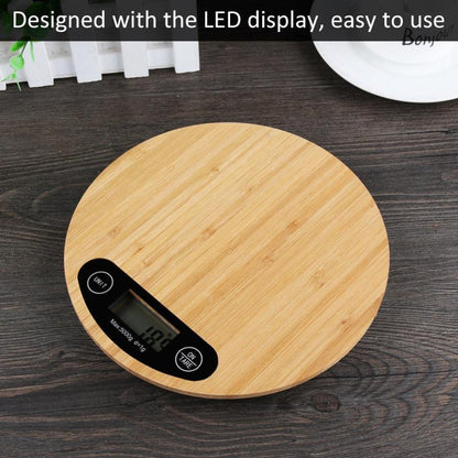 Bamboo Panel Electronic Kitchen Scale Big Round Baking Scale Gram Weight Scale