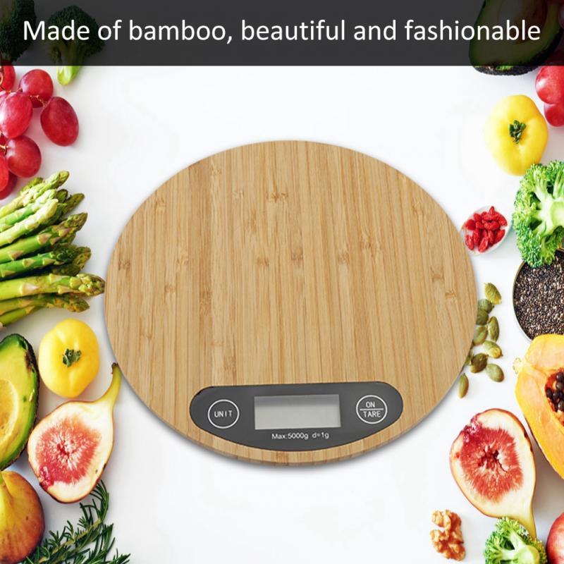 Bamboo Panel Electronic Kitchen Scale Big Round Baking Scale Gram Weight Scale