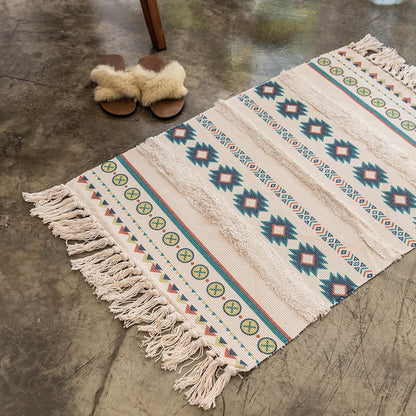 Cotton And Linen Three-Dimensional Tufted Mats Handmade Tassel Carpet Nordic Style Carpet Mats Ethnic Style Foot Mats