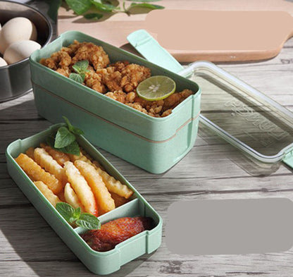 Square Double Three-layer Wheat Straw Fiber Plastic Lunch Box