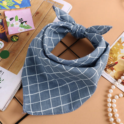 Cotton and Linen Checkered Printed Silk Scarf 45CM