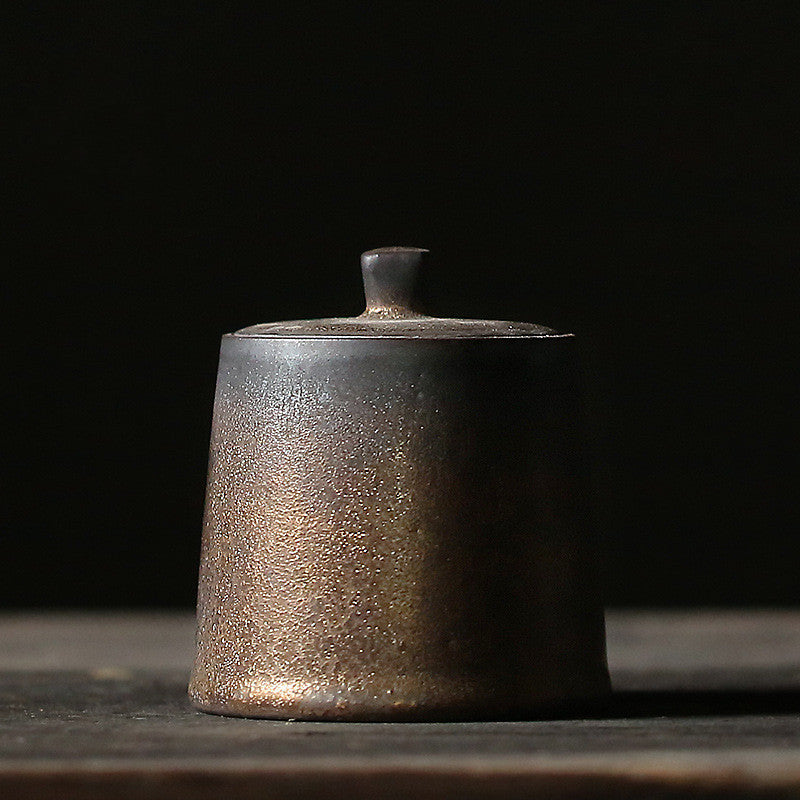 Tiny Gilt Ceramic Tea Caddy Small Stoneware