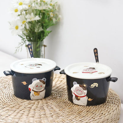 3D Three-Dimensional Relief Cartoon Ceramic Instant Noodle Bowl