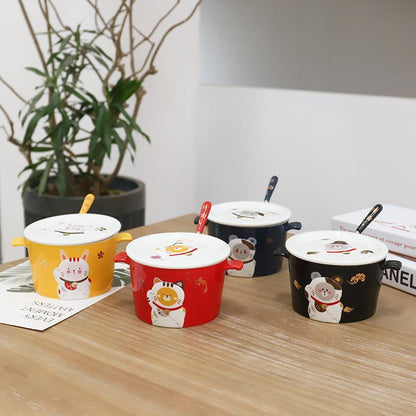 3D Three-Dimensional Relief Cartoon Ceramic Instant Noodle Bowl