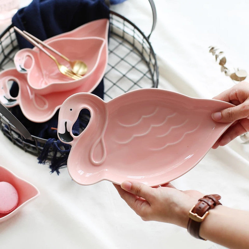 Creative Flamingo Ceramic Tableware Plate Rice Bowl Snack Plate Dessert Fruit Plate