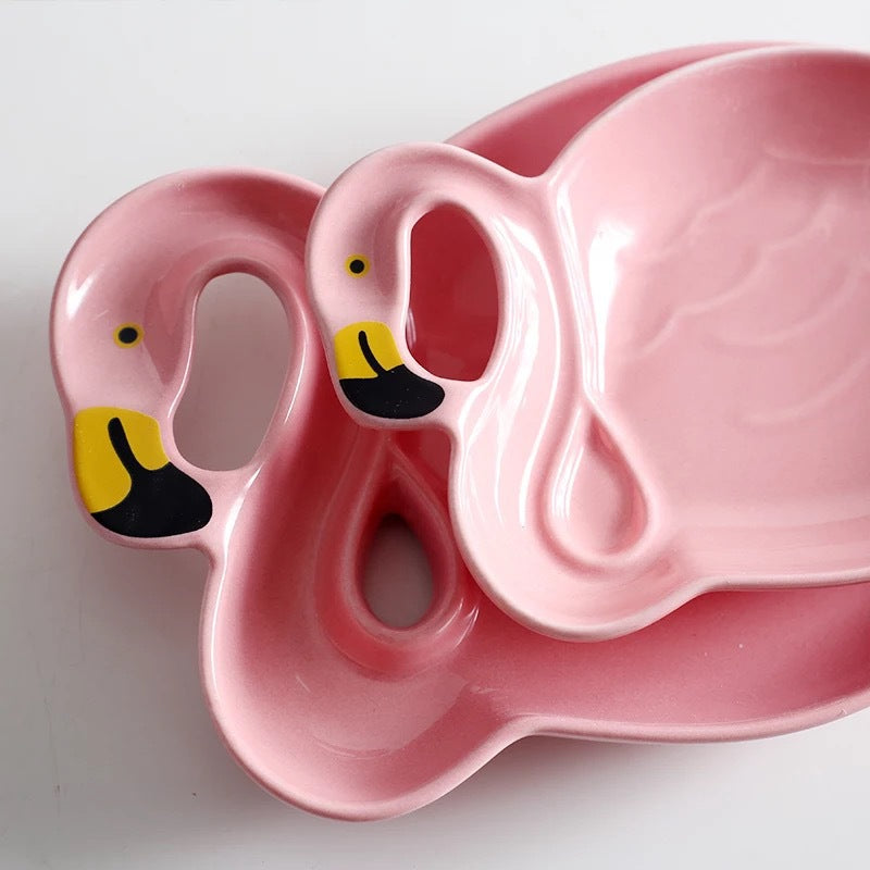 Creative Flamingo Ceramic Tableware Plate Rice Bowl Snack Plate Dessert Fruit Plate