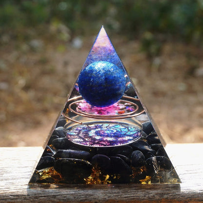 Natural Tiger Eye Orgonite Pyramid Healing Crystals Centerpiece Energy Generator Reiki Chakra Multiplier Orgone Amethyst Meditation