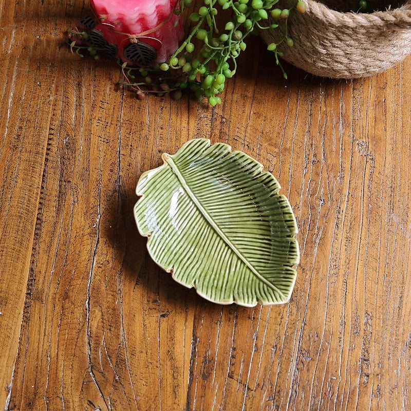 Green Leaf Horizontal Pattern Ceramic Dish Plate Melon Seed Dish Home Accessories Leaf